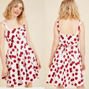 ModCloth Pull Up a Cherry A-Line Dress in White